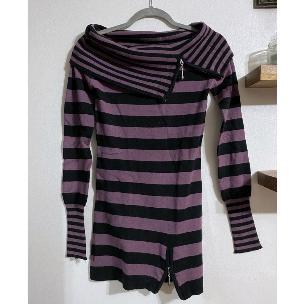 Off the Shoulder Striped Sweater with Zip Detail